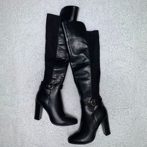 JustFab NWB Rockie Heeled Tall Boot Black Leather